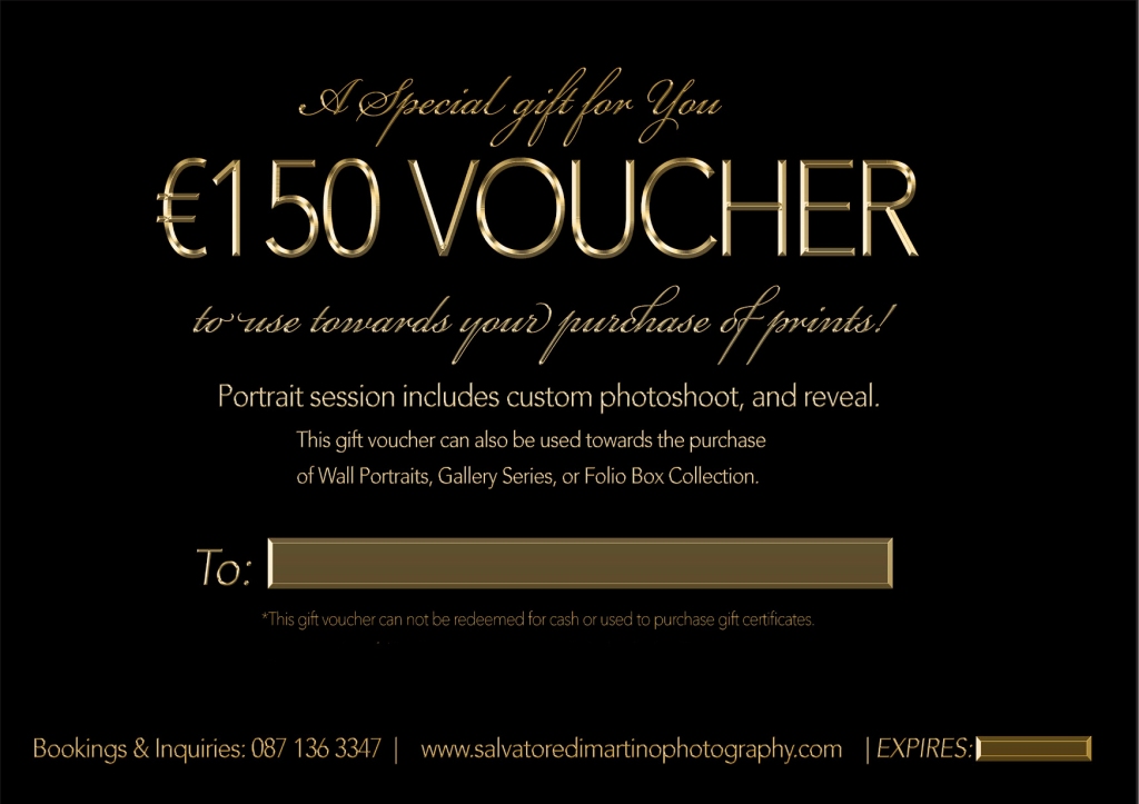 Example of a gift voucher for a photoshoot, it includes booking fee and one image